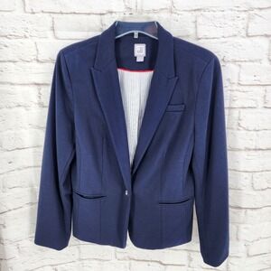 Navy Blue Cardigan Blazer Office Career Professional Stretch Knit Preppy Size XL